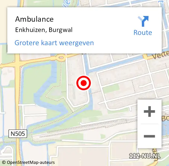 Locatie op kaart van de 112 melding: Ambulance Enkhuizen, Burgwal op 20 juni 2023 21:42