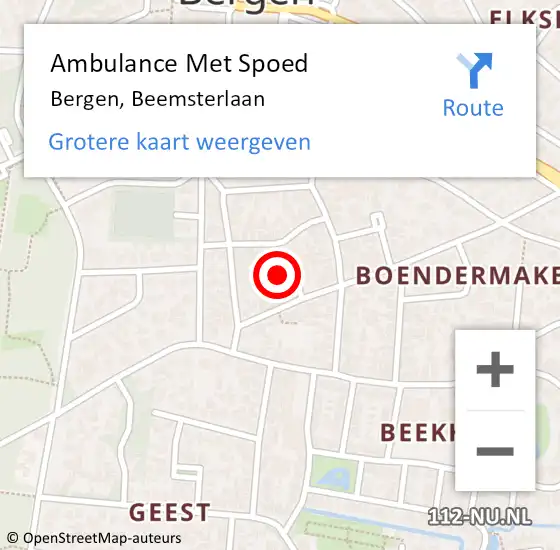 Locatie op kaart van de 112 melding: Ambulance Met Spoed Naar Bergen, Beemsterlaan op 20 juni 2023 21:52