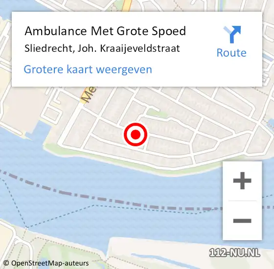 Locatie op kaart van de 112 melding: Ambulance Met Grote Spoed Naar Sliedrecht, Joh. Kraaijeveldstraat op 20 juni 2023 22:39