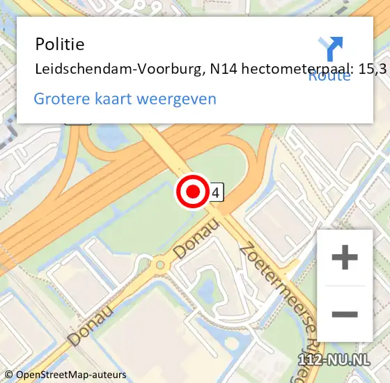 Locatie op kaart van de 112 melding: Politie Leidschendam-Voorburg, N14 hectometerpaal: 15,3 op 20 juni 2023 22:46