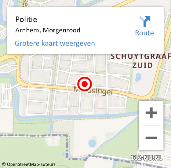 Locatie op kaart van de 112 melding: Politie Arnhem, Morgenrood op 20 juni 2023 22:52