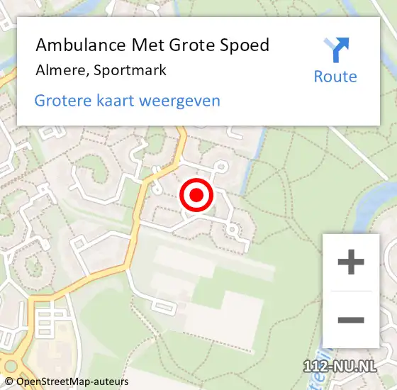Locatie op kaart van de 112 melding: Ambulance Met Grote Spoed Naar Almere, Sportmark op 29 augustus 2014 18:16