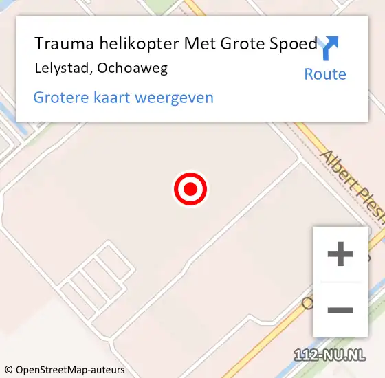 Locatie op kaart van de 112 melding: Trauma helikopter Met Grote Spoed Naar Lelystad, Ochoaweg op 21 juni 2023 00:13