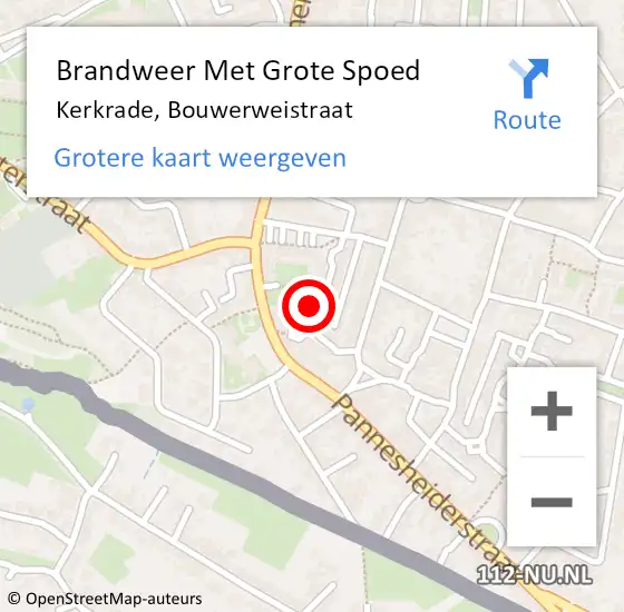 Locatie op kaart van de 112 melding: Brandweer Met Grote Spoed Naar Kerkrade, Bouwerweistraat op 21 juni 2023 01:32