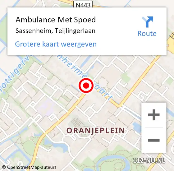 Locatie op kaart van de 112 melding: Ambulance Met Spoed Naar Sassenheim, Teijlingerlaan op 21 juni 2023 01:54