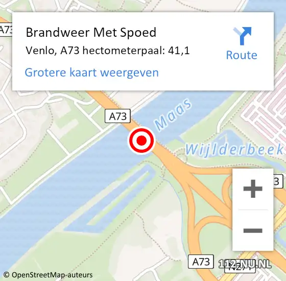 Locatie op kaart van de 112 melding: Brandweer Met Spoed Naar Venlo, A73 hectometerpaal: 41,1 op 21 juni 2023 03:18