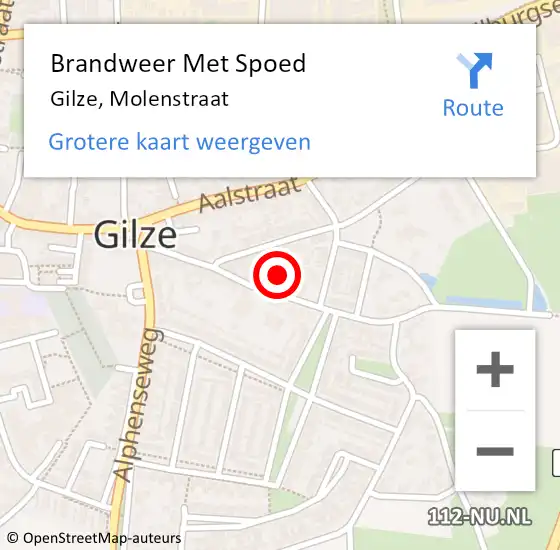 Locatie op kaart van de 112 melding: Brandweer Met Spoed Naar Gilze, Molenstraat op 21 juni 2023 05:50