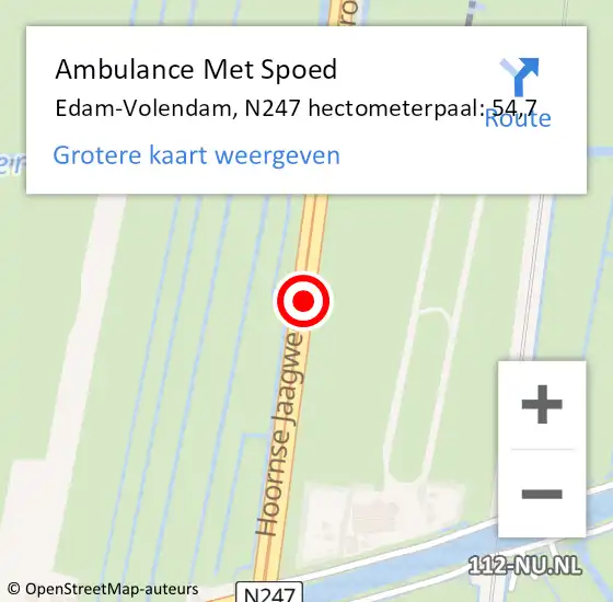 Locatie op kaart van de 112 melding: Ambulance Met Spoed Naar Edam-Volendam, N247 hectometerpaal: 54,7 op 21 juni 2023 07:19
