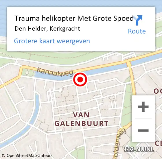Locatie op kaart van de 112 melding: Trauma helikopter Met Grote Spoed Naar Den Helder, Kerkgracht op 21 juni 2023 07:28