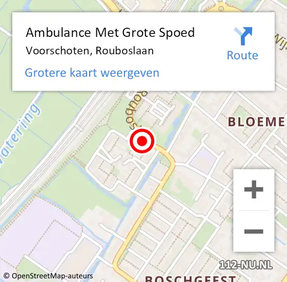 Locatie op kaart van de 112 melding: Ambulance Met Grote Spoed Naar Voorschoten, Rouboslaan op 21 juni 2023 07:30