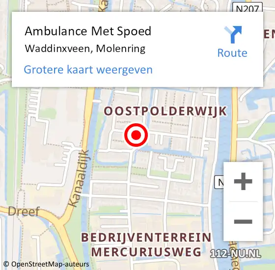 Locatie op kaart van de 112 melding: Ambulance Met Spoed Naar Waddinxveen, Molenring op 21 juni 2023 07:37