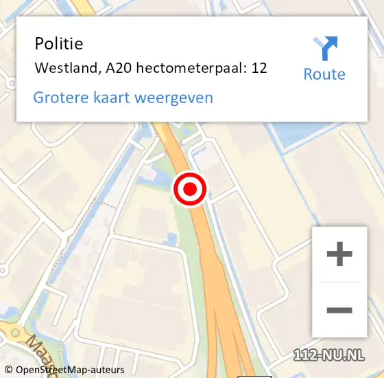 Locatie op kaart van de 112 melding: Politie Westland, A20 hectometerpaal: 12 op 21 juni 2023 08:22