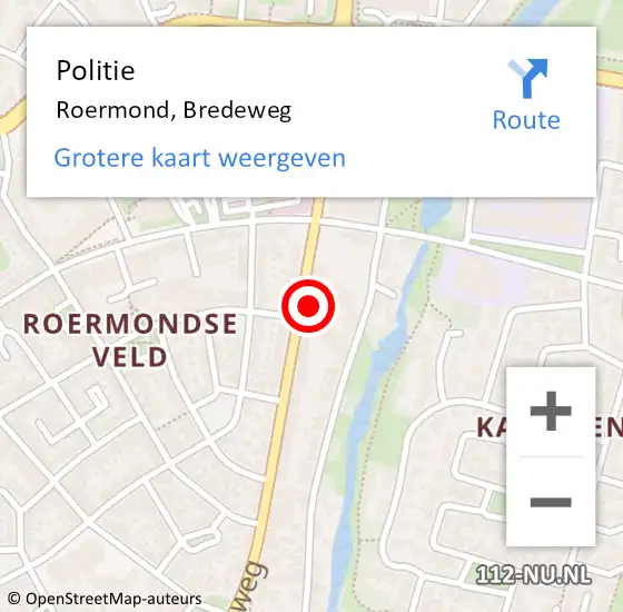 Locatie op kaart van de 112 melding: Politie Roermond, Bredeweg op 21 juni 2023 09:22