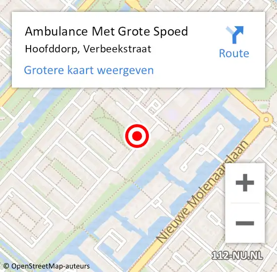 Locatie op kaart van de 112 melding: Ambulance Met Grote Spoed Naar Hoofddorp, Verbeekstraat op 21 juni 2023 09:26