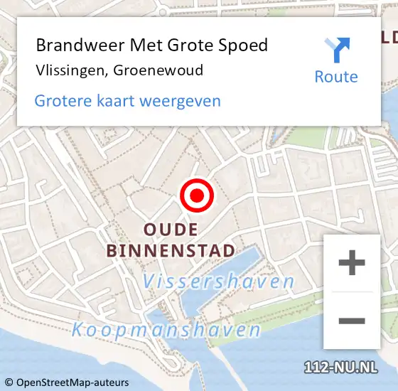 Locatie op kaart van de 112 melding: Brandweer Met Grote Spoed Naar Vlissingen, Groenewoud op 21 juni 2023 09:49