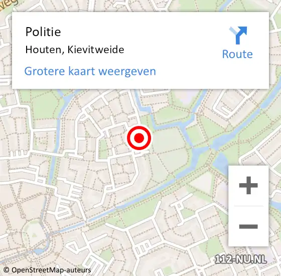 Locatie op kaart van de 112 melding: Politie Houten, Kievitweide op 21 juni 2023 09:57