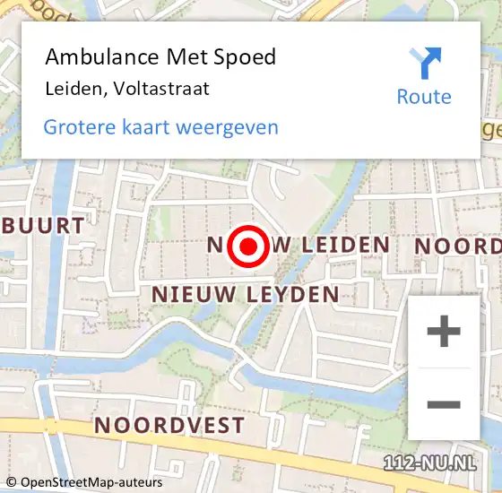 Locatie op kaart van de 112 melding: Ambulance Met Spoed Naar Leiden, Voltastraat op 21 juni 2023 10:23