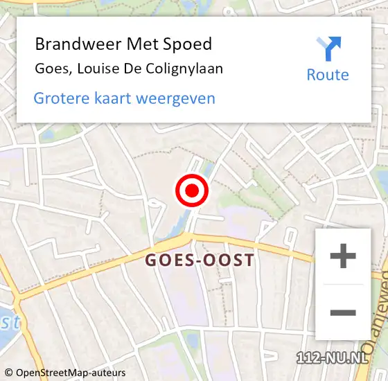 Locatie op kaart van de 112 melding: Brandweer Met Spoed Naar Goes, Louise De Colignylaan op 29 augustus 2014 18:53