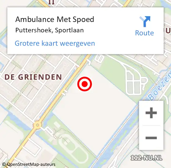 Locatie op kaart van de 112 melding: Ambulance Met Spoed Naar Puttershoek, Sportlaan op 21 juni 2023 10:36