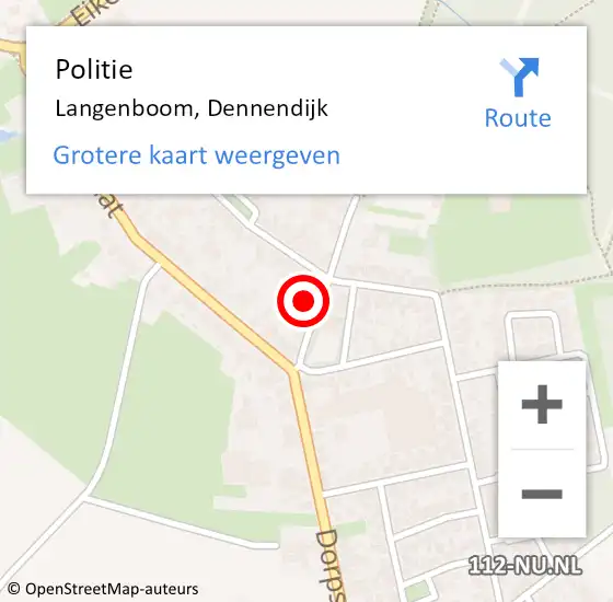 Locatie op kaart van de 112 melding: Politie Langenboom, Dennendijk op 21 juni 2023 10:40