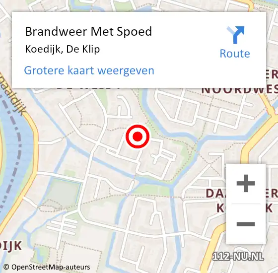 Locatie op kaart van de 112 melding: Brandweer Met Spoed Naar Koedijk, De Klip op 21 juni 2023 10:48