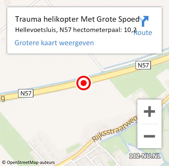 Locatie op kaart van de 112 melding: Trauma helikopter Met Grote Spoed Naar Hellevoetsluis, N57 hectometerpaal: 10,2 op 21 juni 2023 11:03