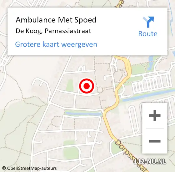 Locatie op kaart van de 112 melding: Ambulance Met Spoed Naar De Koog, Parnassiastraat op 21 juni 2023 11:35