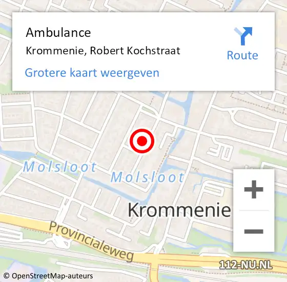 Locatie op kaart van de 112 melding: Ambulance Krommenie, Robert Kochstraat op 21 juni 2023 11:37