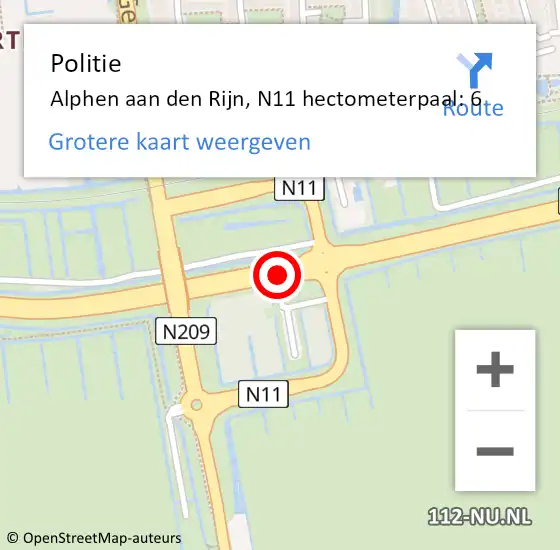 Locatie op kaart van de 112 melding: Politie Alphen aan den Rijn, N11 hectometerpaal: 6 op 21 juni 2023 12:29