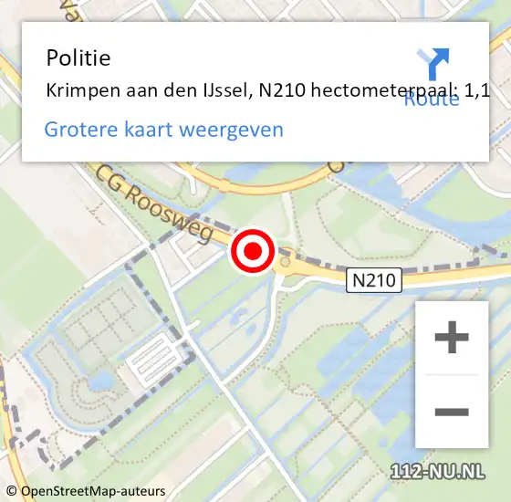 Locatie op kaart van de 112 melding: Politie Krimpen aan den IJssel, N210 hectometerpaal: 1,1 op 21 juni 2023 12:34