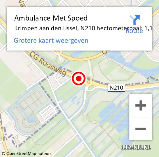 Locatie op kaart van de 112 melding: Ambulance Met Spoed Naar Krimpen aan den IJssel, N210 hectometerpaal: 1,1 op 21 juni 2023 12:34
