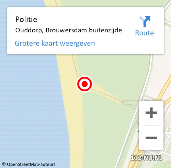 Locatie op kaart van de 112 melding: Politie Ouddorp, Brouwersdam buitenzijde op 21 juni 2023 13:11