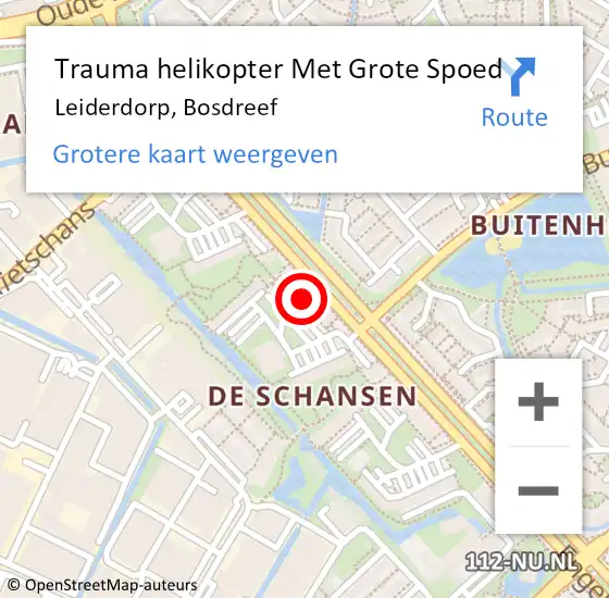 Locatie op kaart van de 112 melding: Trauma helikopter Met Grote Spoed Naar Leiderdorp, Bosdreef op 21 juni 2023 13:16