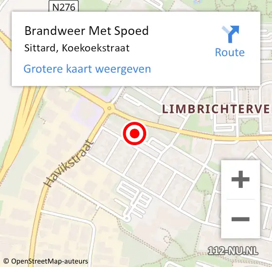 Locatie op kaart van de 112 melding: Brandweer Met Spoed Naar Sittard, Koekoekstraat op 21 juni 2023 13:48