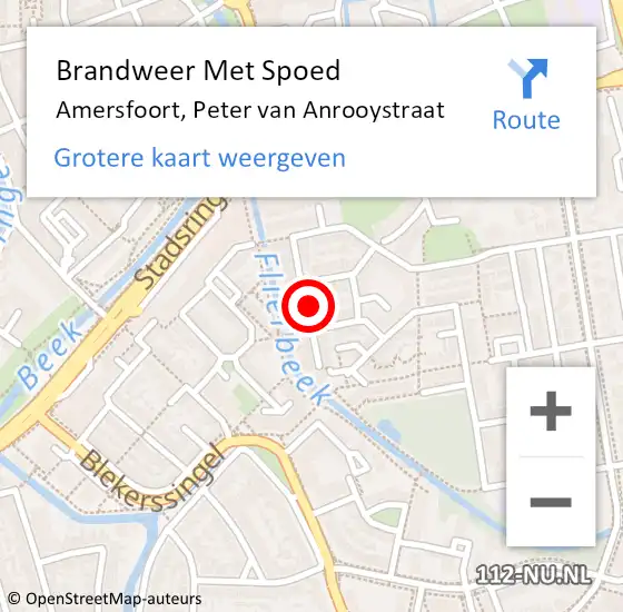 Locatie op kaart van de 112 melding: Brandweer Met Spoed Naar Amersfoort, Peter van Anrooystraat op 21 juni 2023 14:02