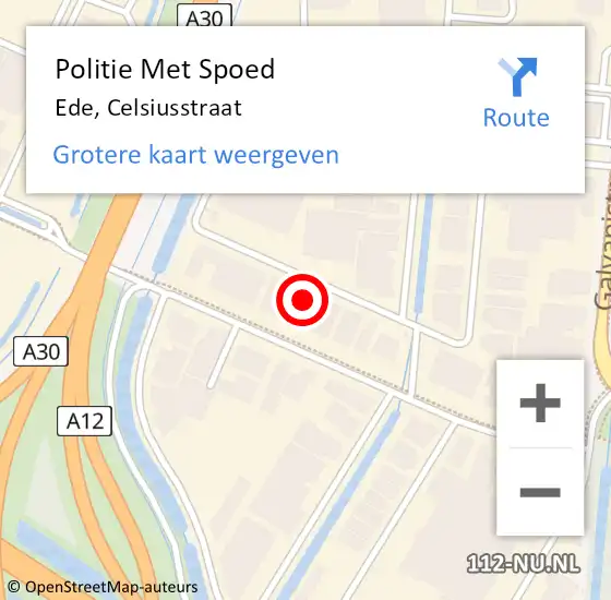 Locatie op kaart van de 112 melding: Politie Met Spoed Naar Ede, Celsiusstraat op 21 juni 2023 14:03