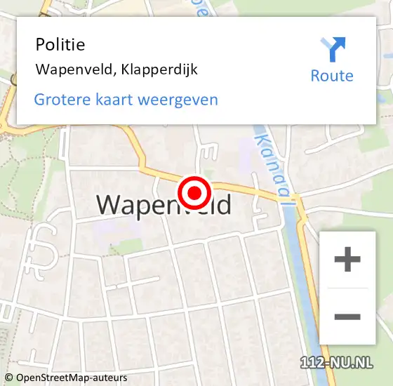 Locatie op kaart van de 112 melding: Politie Wapenveld, Klapperdijk op 21 juni 2023 14:06