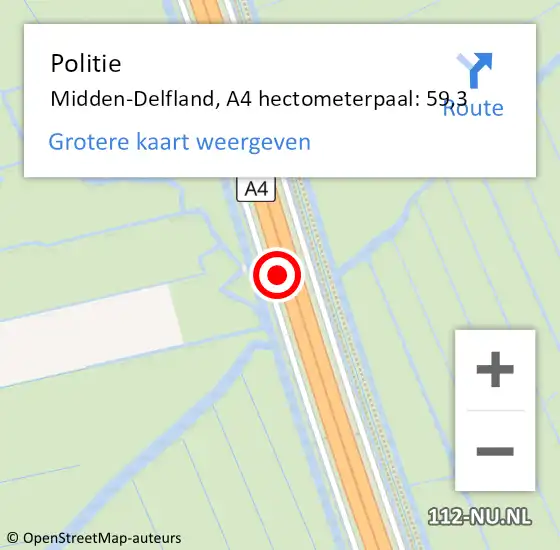 Locatie op kaart van de 112 melding: Politie Midden-Delfland, A4 hectometerpaal: 59,3 op 21 juni 2023 14:35