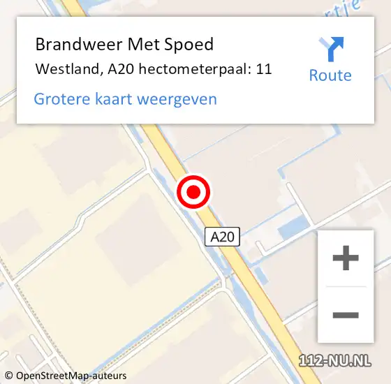 Locatie op kaart van de 112 melding: Brandweer Met Spoed Naar Westland, A20 hectometerpaal: 11 op 21 juni 2023 14:42