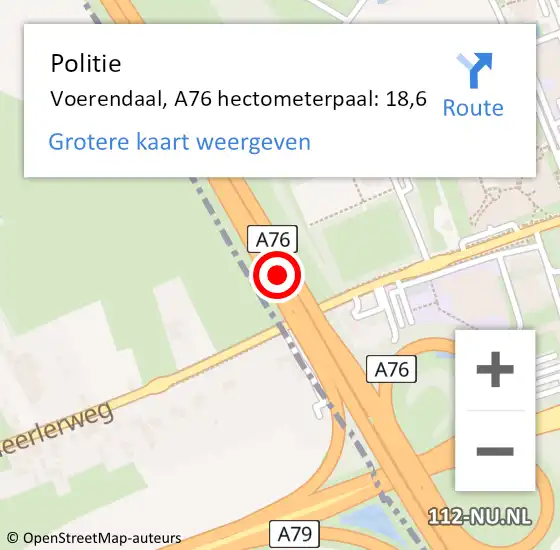 Locatie op kaart van de 112 melding: Politie Voerendaal, A76 hectometerpaal: 18,6 op 21 juni 2023 14:54