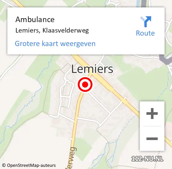 Locatie op kaart van de 112 melding: Ambulance Lemiers, Klaasvelderweg op 29 augustus 2014 19:30