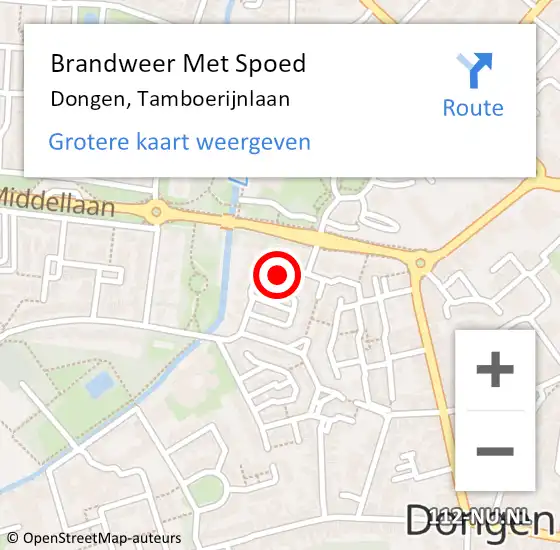 Locatie op kaart van de 112 melding: Brandweer Met Spoed Naar Dongen, Tamboerijnlaan op 21 juni 2023 15:02