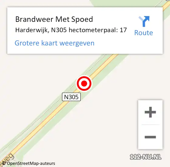 Locatie op kaart van de 112 melding: Brandweer Met Spoed Naar Harderwijk, N305 hectometerpaal: 17 op 21 juni 2023 15:03