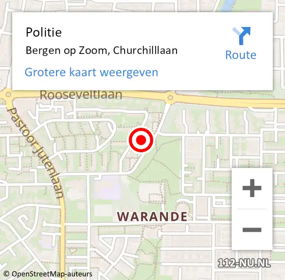 Locatie op kaart van de 112 melding: Politie Bergen op Zoom, Churchilllaan op 21 juni 2023 15:26