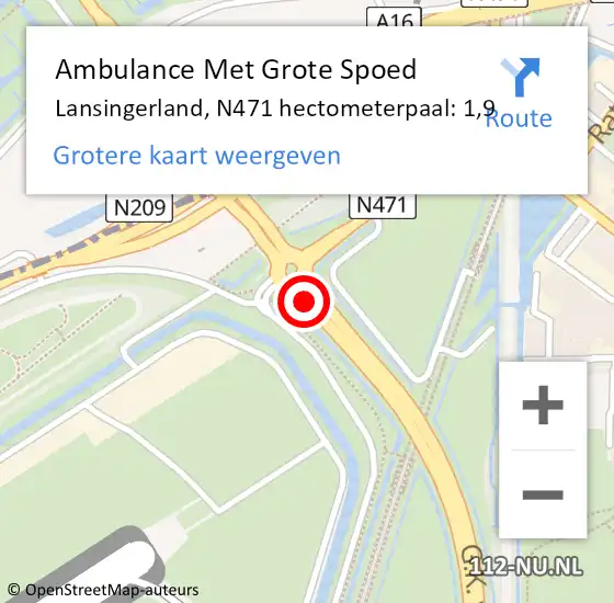 Locatie op kaart van de 112 melding: Ambulance Met Grote Spoed Naar Lansingerland, N471 hectometerpaal: 1,9 op 21 juni 2023 15:52
