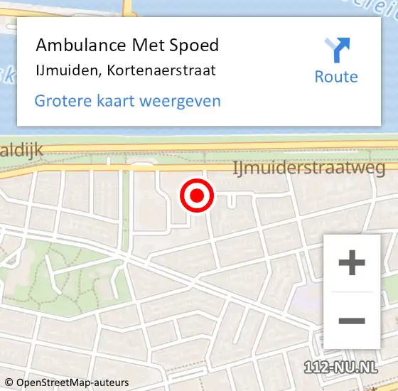 Locatie op kaart van de 112 melding: Ambulance Met Spoed Naar IJmuiden, Kortenaerstraat op 21 juni 2023 16:02