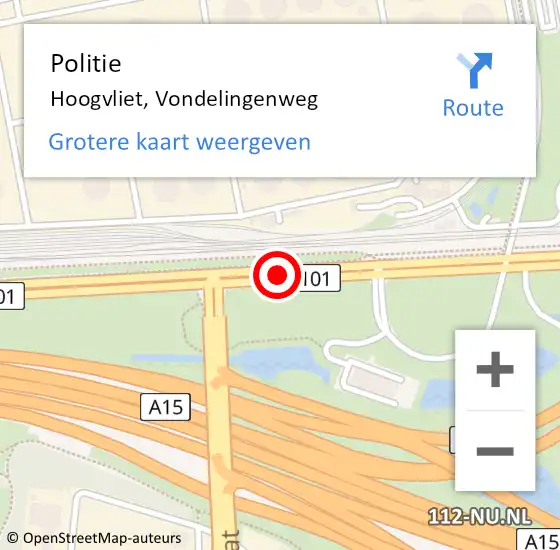 Locatie op kaart van de 112 melding: Politie Hoogvliet, Vondelingenweg op 21 juni 2023 16:13