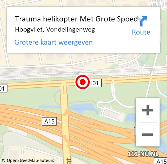 Locatie op kaart van de 112 melding: Trauma helikopter Met Grote Spoed Naar Hoogvliet, Vondelingenweg op 21 juni 2023 16:16