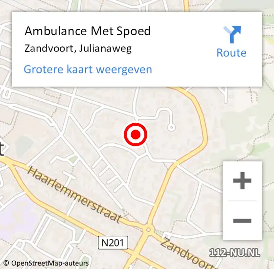 Locatie op kaart van de 112 melding: Ambulance Met Spoed Naar Zandvoort, Julianaweg op 21 juni 2023 16:19