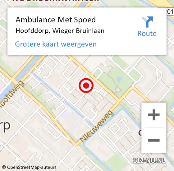 Locatie op kaart van de 112 melding: Ambulance Met Spoed Naar Hoofddorp, Wieger Bruinlaan op 21 juni 2023 16:33